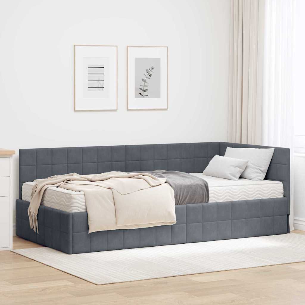 vidaXL Hoekbedframe met Matras met hoofdeinde 2 pcs Blauw Fluweel
