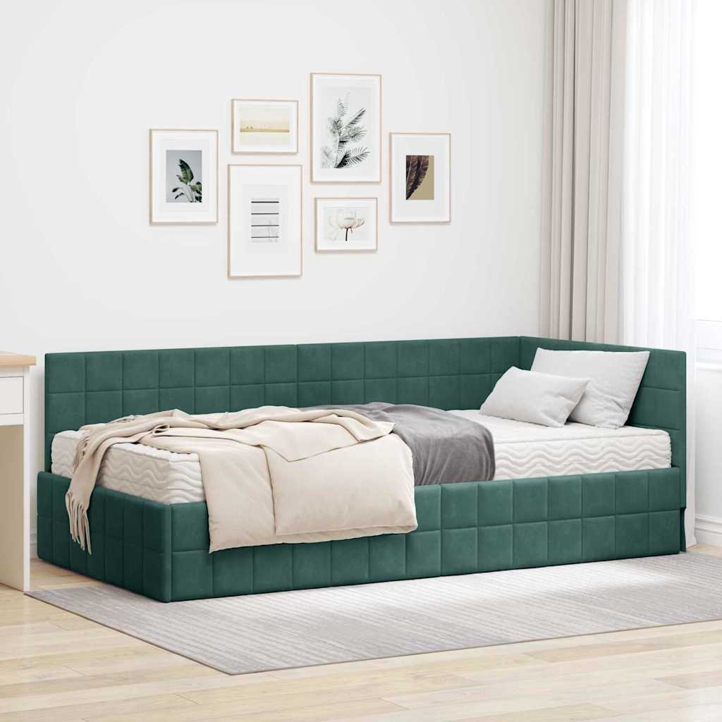 vidaXL Hoekbedframe met Matras met hoofdeinde 2 pcs Blauw Fluweel