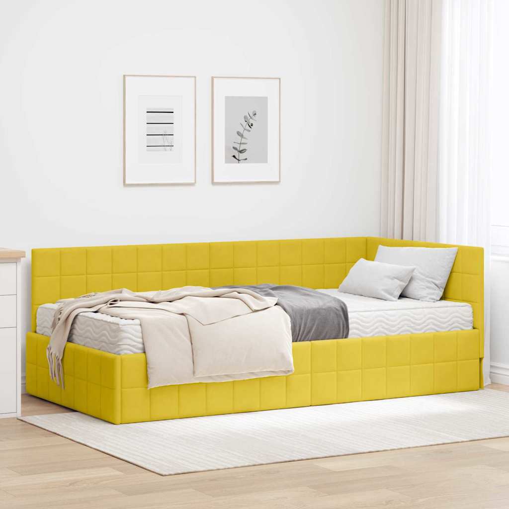 vidaXL Hoekbedframe met Matras met hoofdeinde 2 pcs Blauw Fluweel