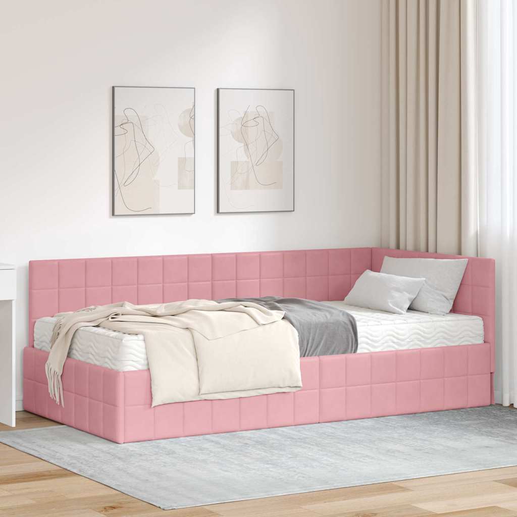 vidaXL Hoekbedframe met Matras met hoofdeinde 2 pcs Blauw Fluweel