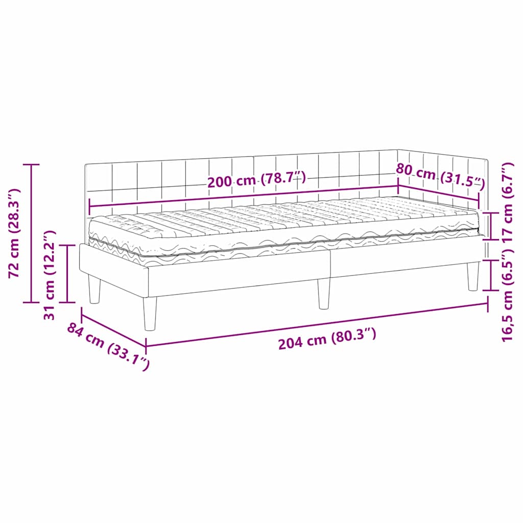 vidaXL Hoekbedframe met Matras met hoofdeinde 2 pcs Blauw Fluweel