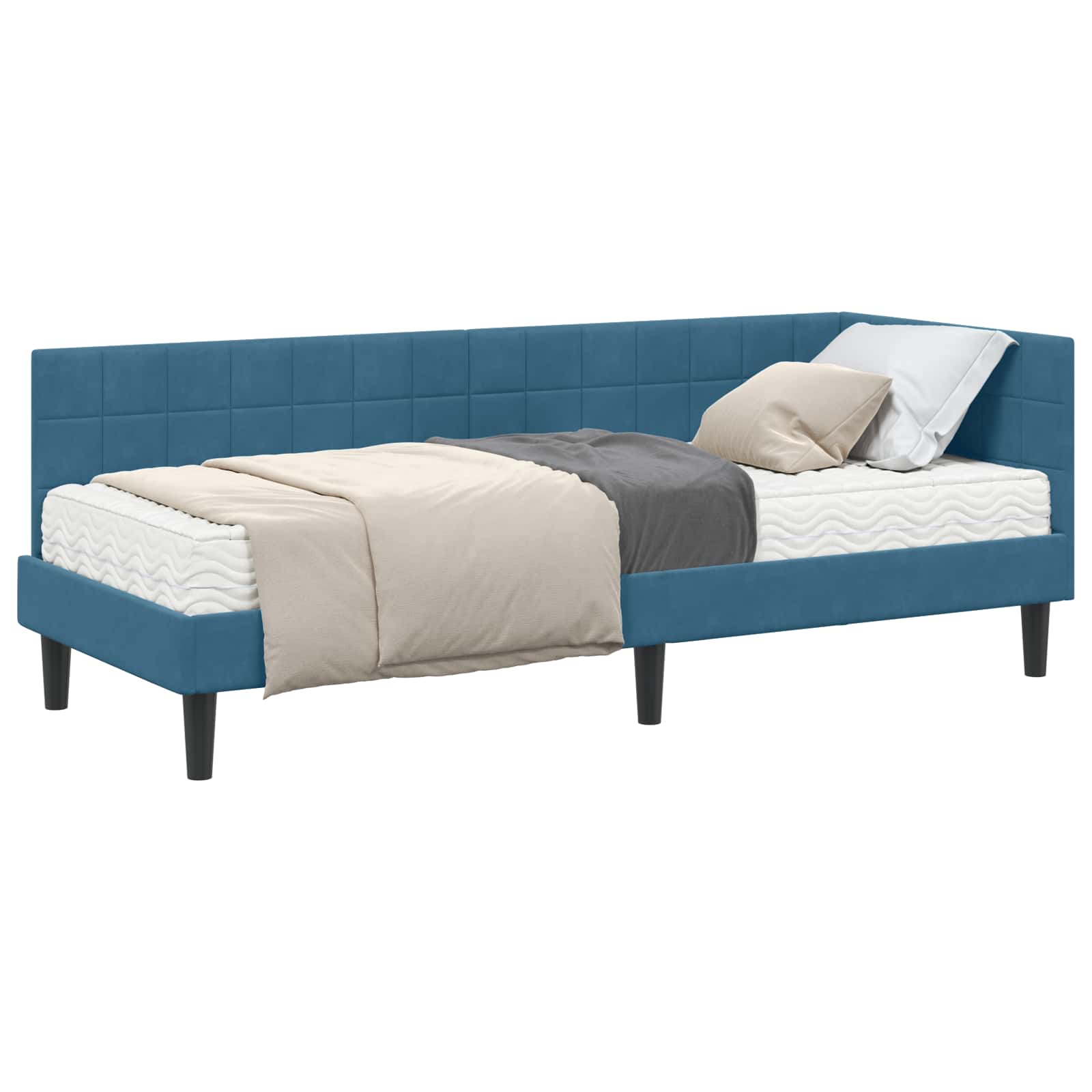 vidaXL Hoekbedframe met Matras met hoofdeinde 2 pcs Blauw Fluweel