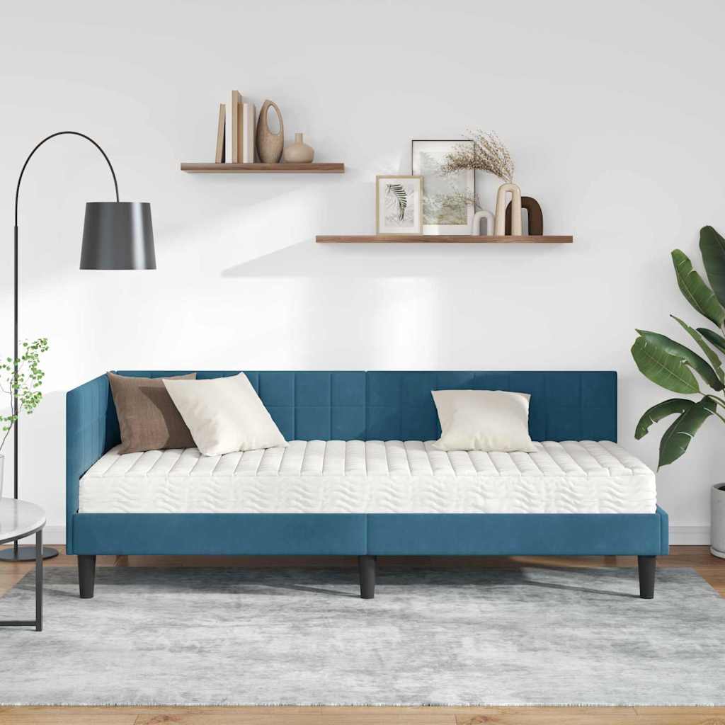 vidaXL Hoekbedframe met Matras met hoofdeinde 2 pcs Blauw Fluweel