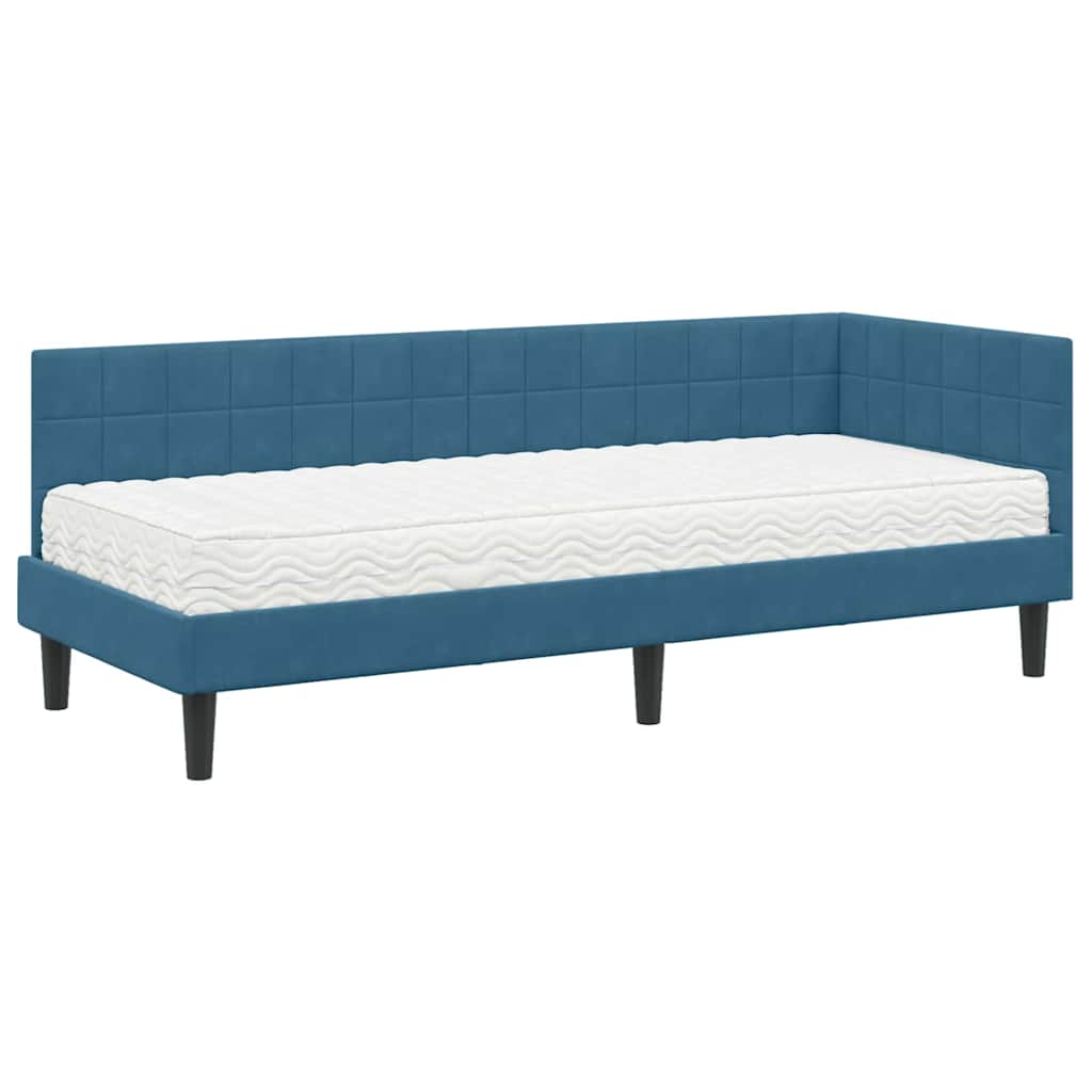 vidaXL Hoekbedframe met Matras met hoofdeinde 2 pcs Blauw Fluweel