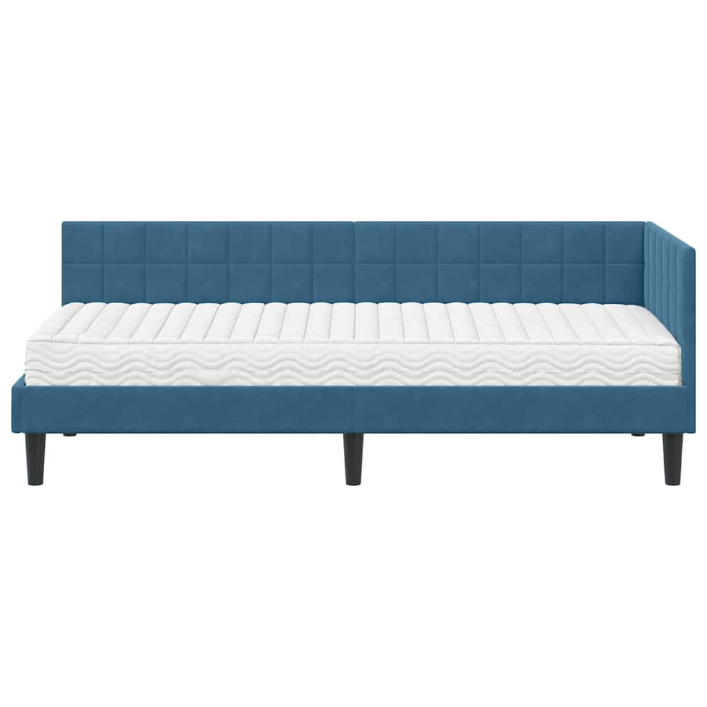 vidaXL Hoekbedframe met Matras met hoofdeinde 2 pcs Blauw Fluweel