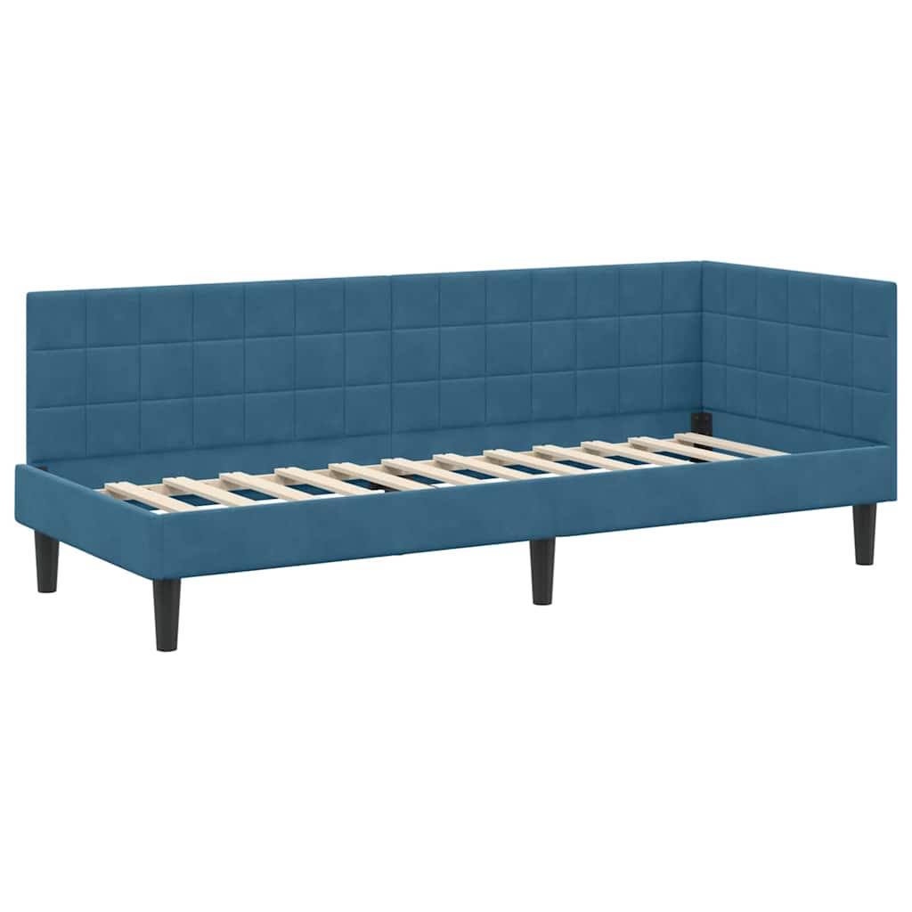 vidaXL Hoekbedframe met Matras met hoofdeinde 2 pcs Blauw Fluweel