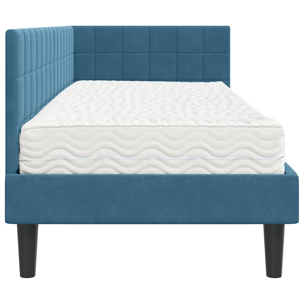 vidaXL Hoekbedframe met Matras met hoofdeinde 2 pcs Blauw Fluweel