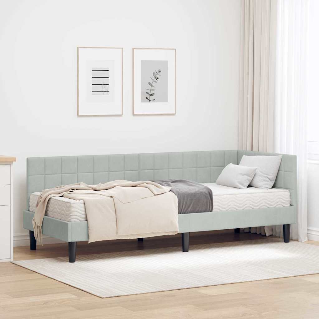 vidaXL Hoekbedframe met Matras met hoofdeinde 2 pcs Blauw Fluweel