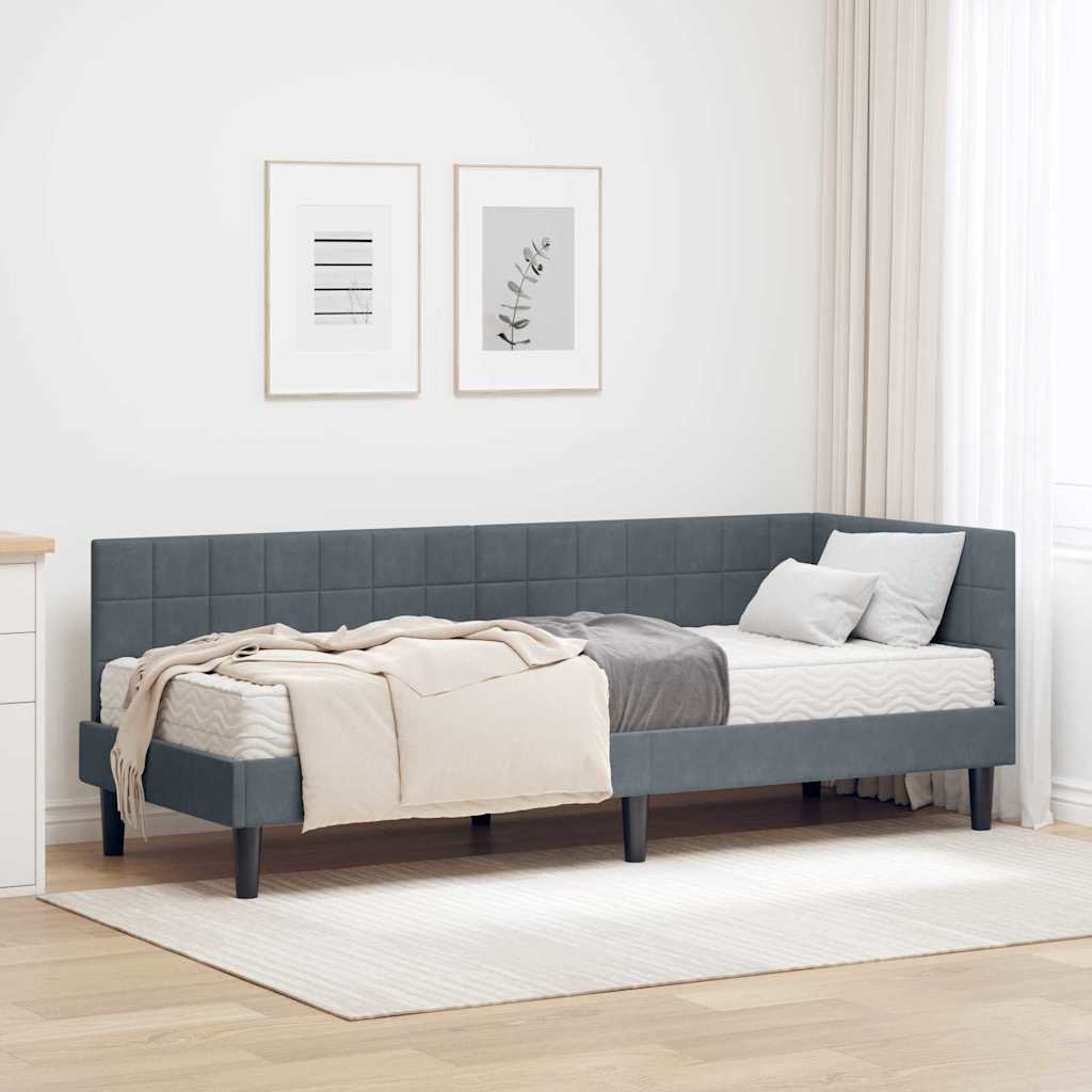 vidaXL Hoekbedframe met Matras met hoofdeinde 2 pcs Blauw Fluweel