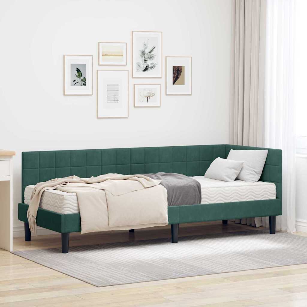 vidaXL Hoekbedframe met Matras met hoofdeinde 2 pcs Blauw Fluweel