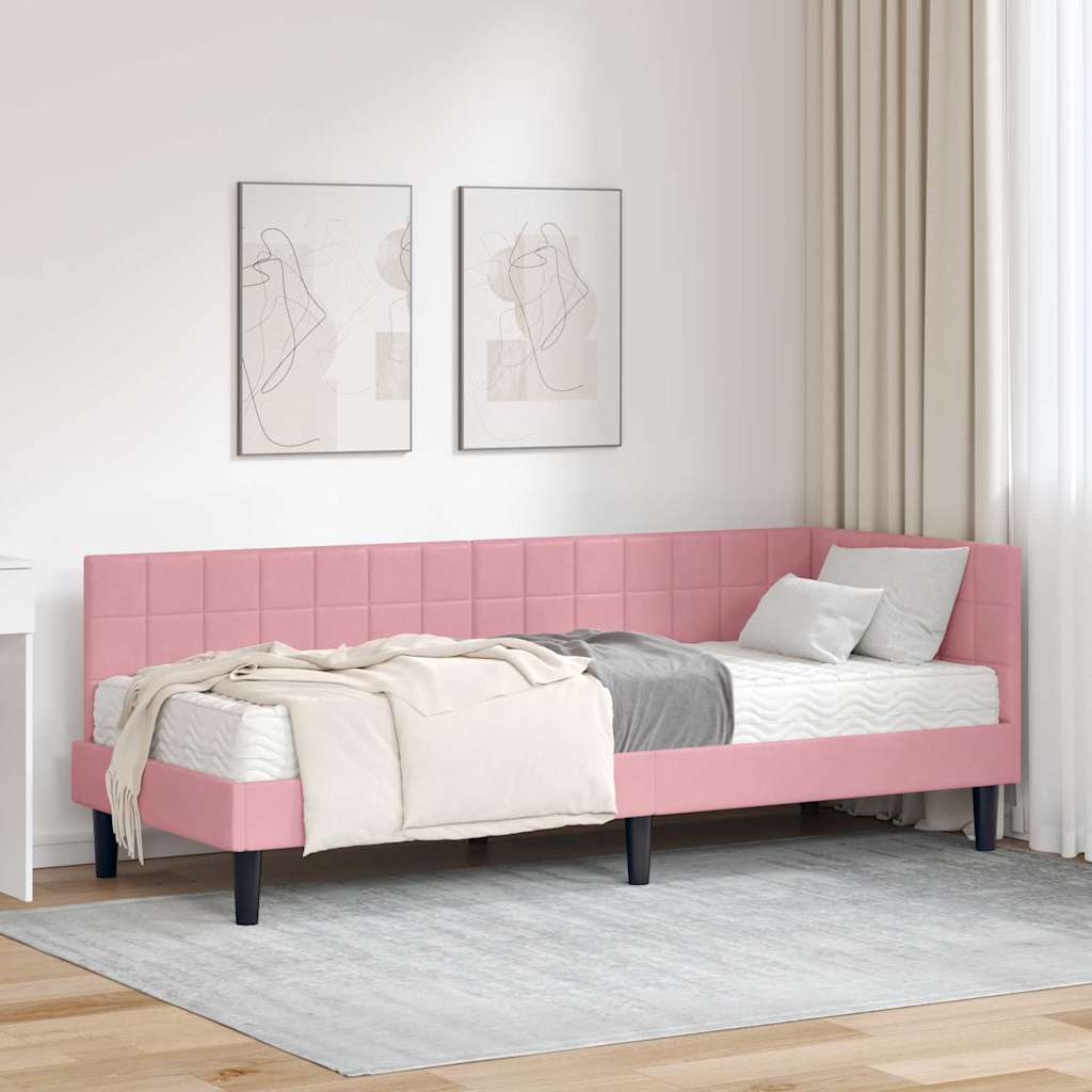 vidaXL Hoekbedframe met Matras met hoofdeinde 2 pcs Blauw Fluweel
