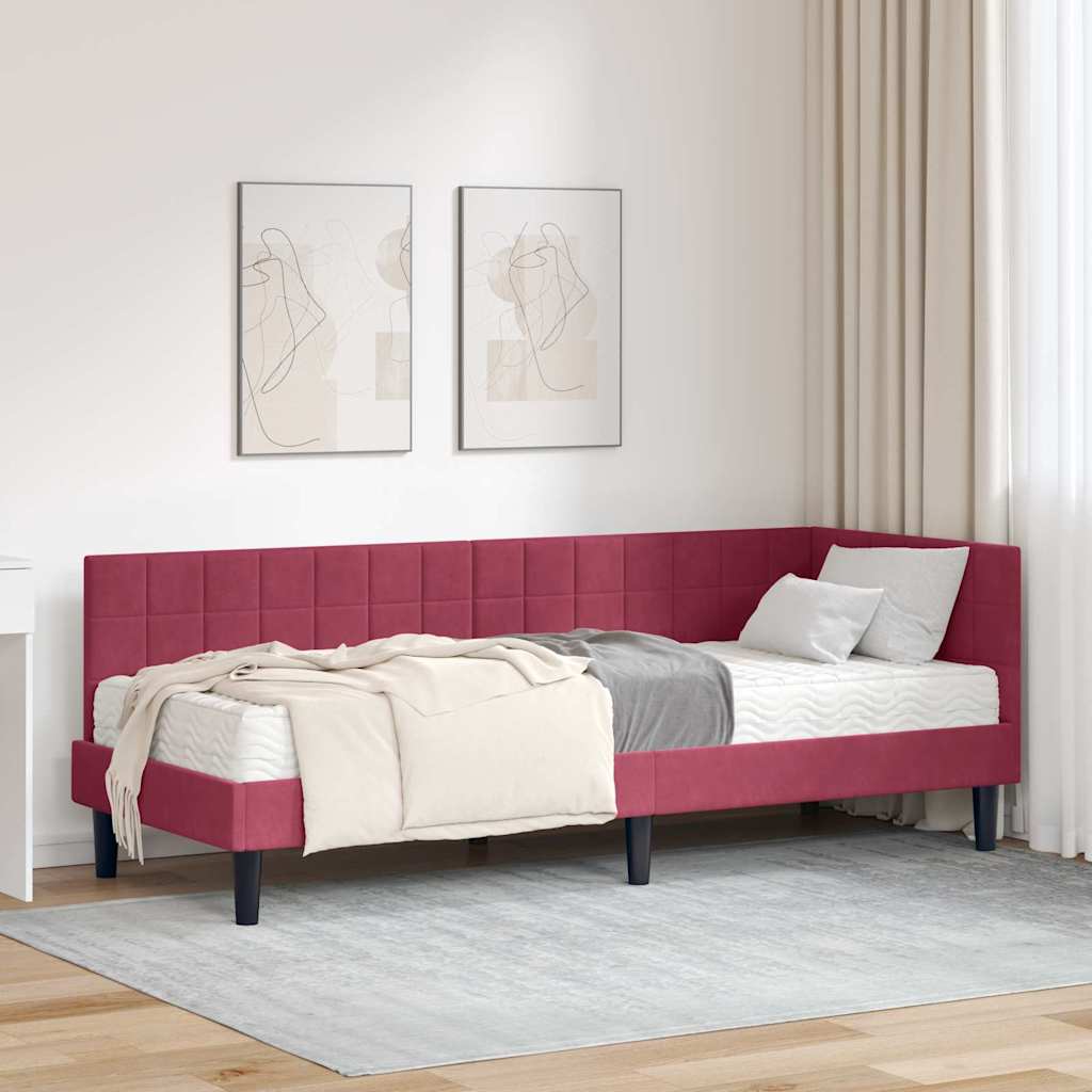 vidaXL Hoekbedframe met Matras met hoofdeinde 2 pcs Blauw Fluweel