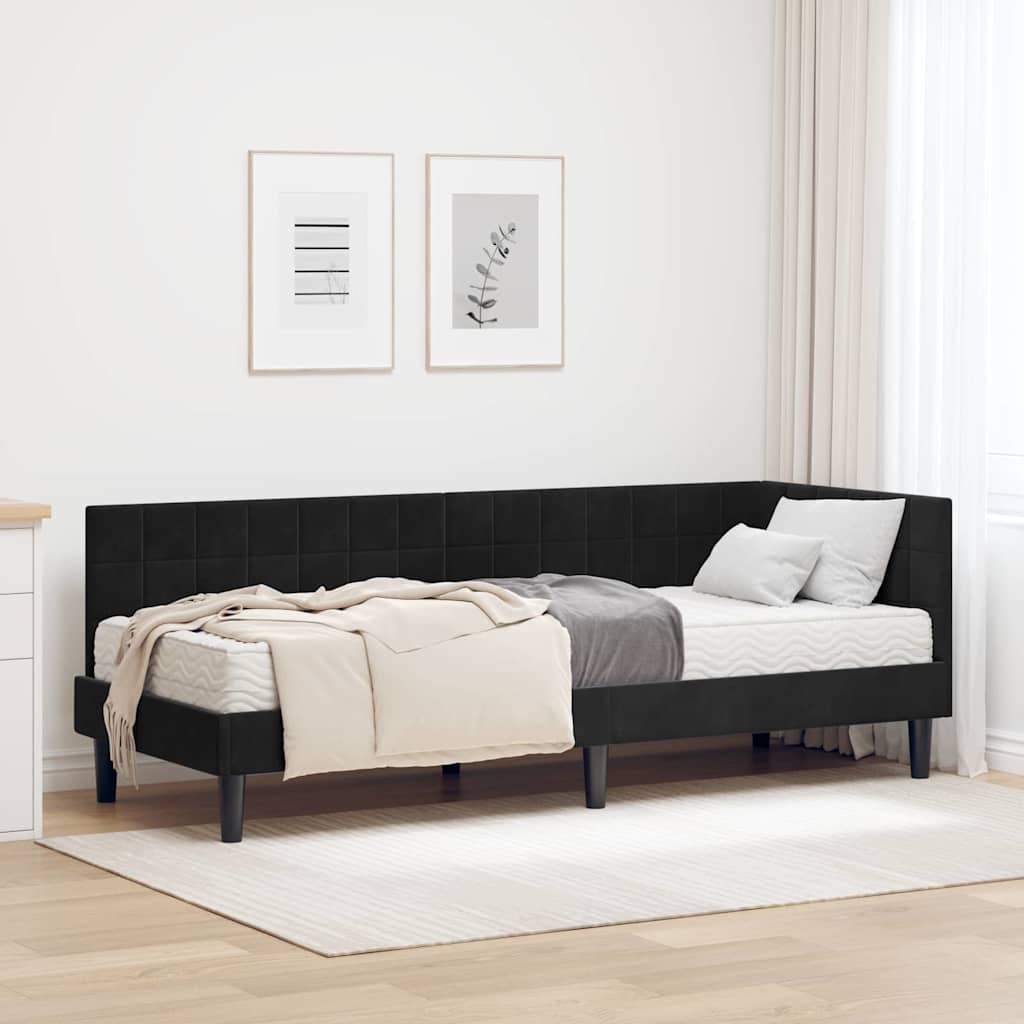 vidaXL Hoekbedframe met Matras met hoofdeinde 2 pcs Blauw Fluweel
