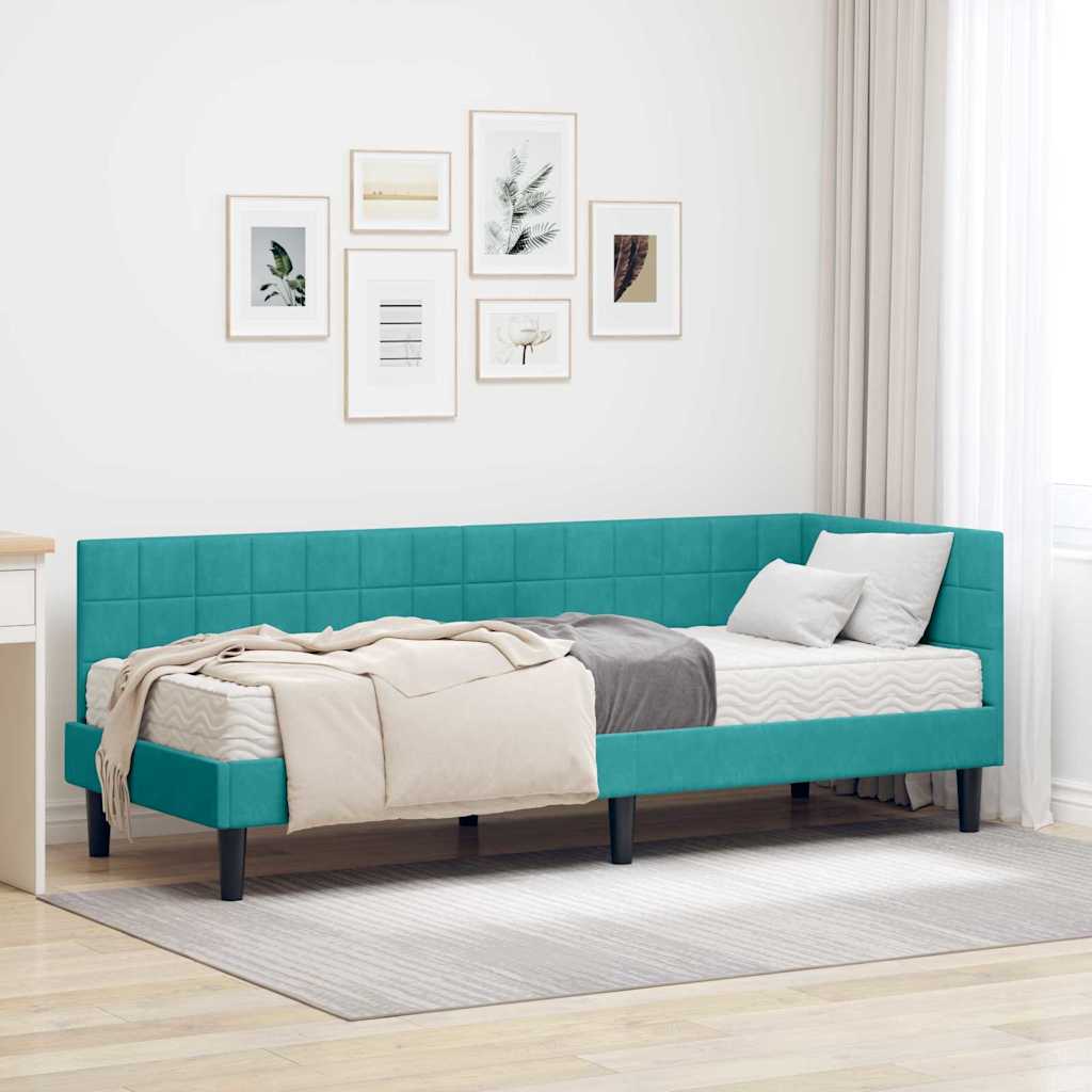 vidaXL Hoekbedframe met Matras met hoofdeinde 2 pcs Blauw Fluweel