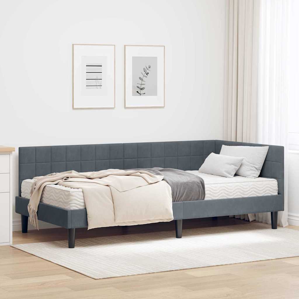 vidaXL Hoekbedframe met Matras met hoofdeinde 2 pcs Blauw Fluweel
