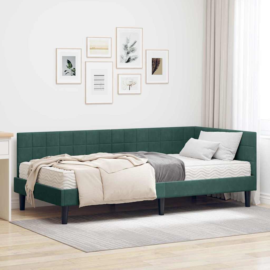 vidaXL Hoekbedframe met Matras met hoofdeinde 2 pcs Blauw Fluweel