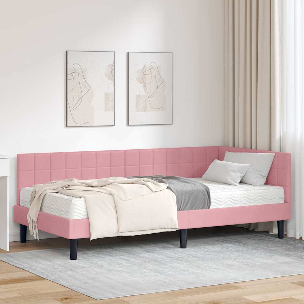 vidaXL Hoekbedframe met Matras met hoofdeinde 2 pcs Blauw Fluweel