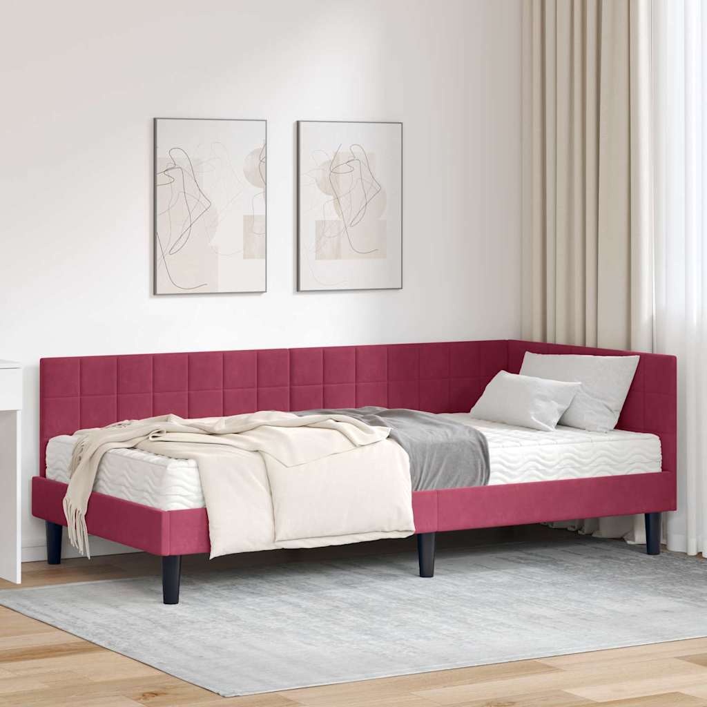 vidaXL Hoekbedframe met Matras met hoofdeinde 2 pcs Blauw Fluweel