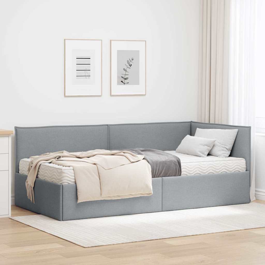 vidaXL Hoekbedframe met Matras met hoofdeinde 2 pcs Lichtgrijs Fluweel