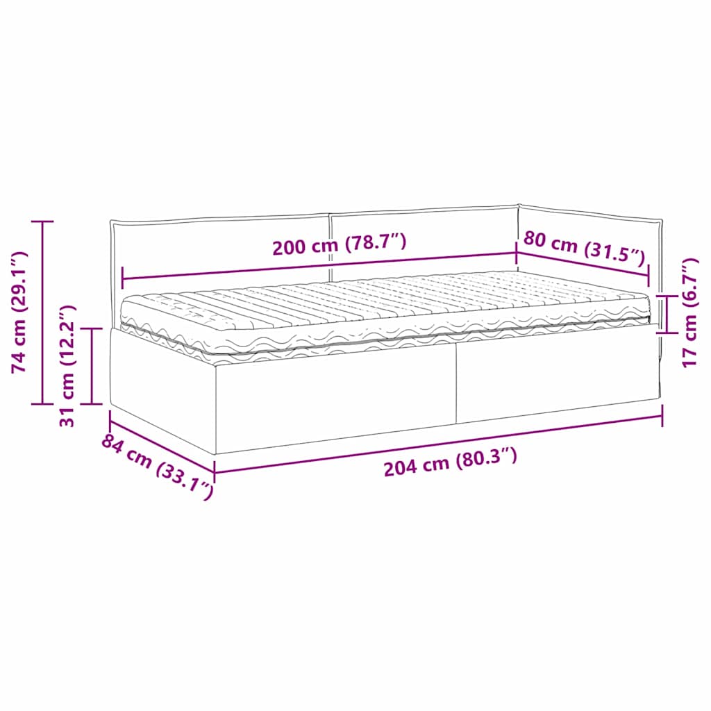 vidaXL Hoekbedframe met Matras met hoofdeinde 2 pcs Lichtgrijs Fluweel
