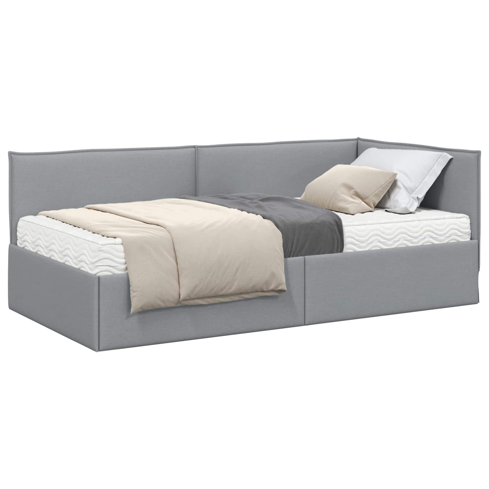 vidaXL Hoekbedframe met Matras met hoofdeinde 2 pcs Lichtgrijs Fluweel