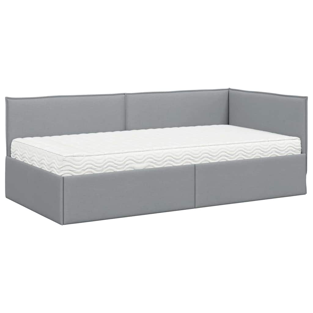 vidaXL Hoekbedframe met Matras met hoofdeinde 2 pcs Lichtgrijs Fluweel