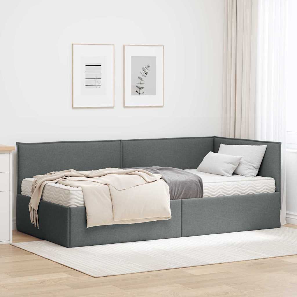 vidaXL Hoekbedframe met Matras met hoofdeinde 2 pcs Lichtgrijs Fluweel
