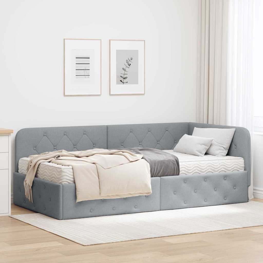 vidaXL Hoekbedframe met matras Donkergrijs 80 x 200 cm Stof
