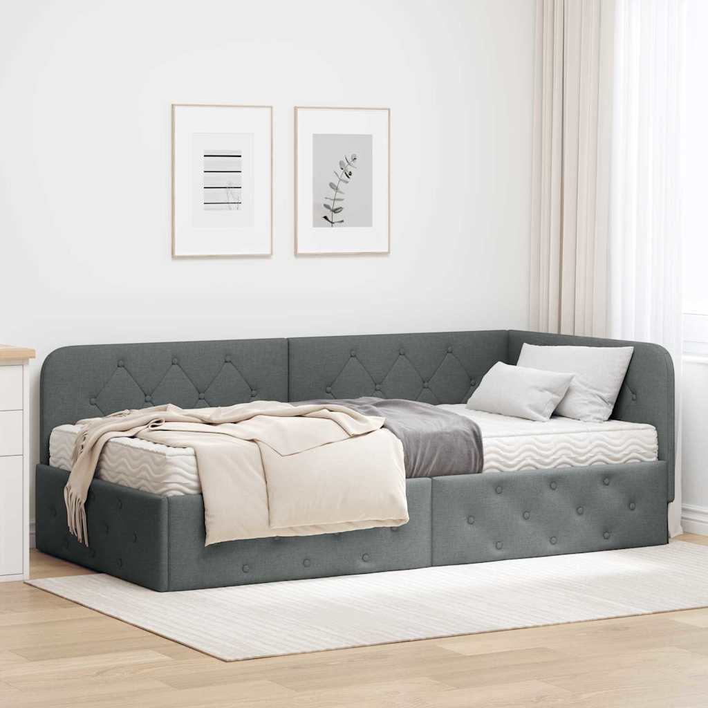 vidaXL Hoekbedframe met matras Donkergrijs 80 x 200 cm Stof