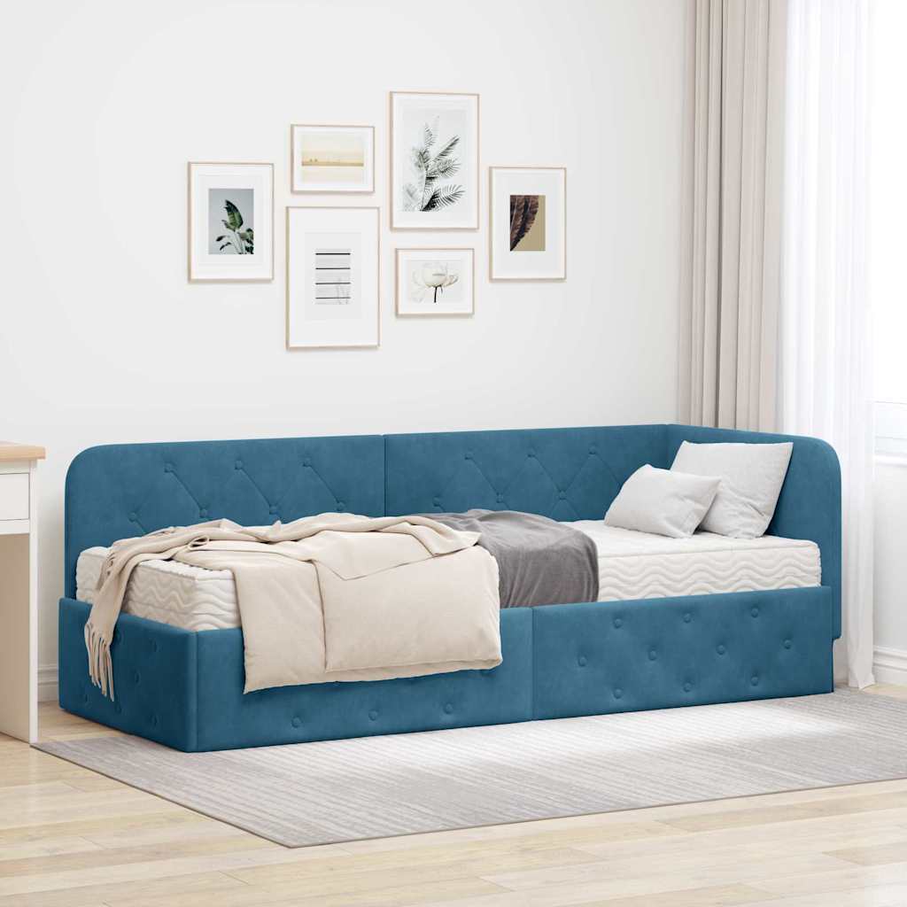 vidaXL Hoekbedframe met matras Blauw 80 x 200 cm Fluweel