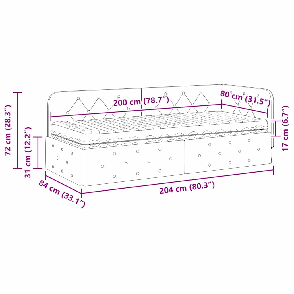 vidaXL Hoekbedframe met matras Blauw 80 x 200 cm Fluweel