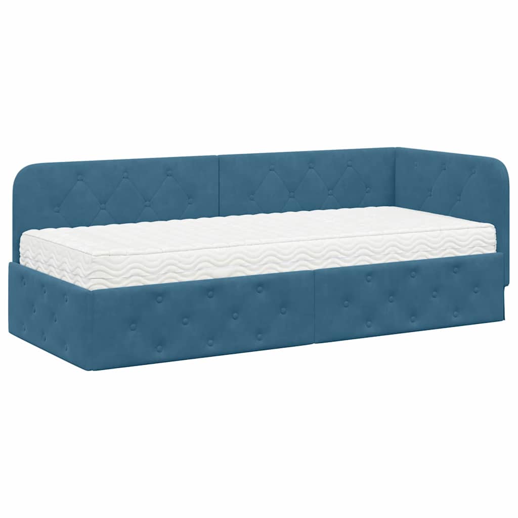 vidaXL Hoekbedframe met matras Blauw 80 x 200 cm Fluweel