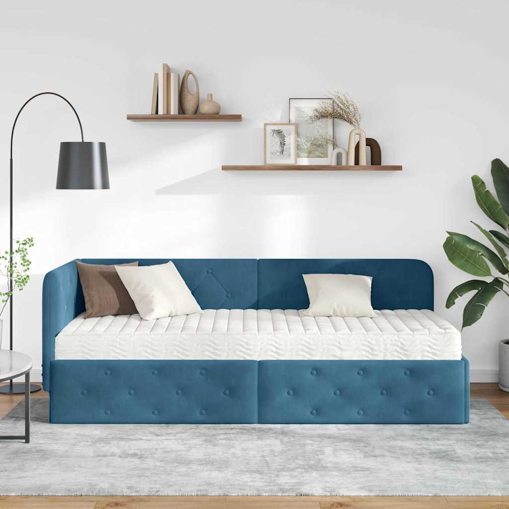 vidaXL Hoekbedframe met matras Blauw 80 x 200 cm Fluweel