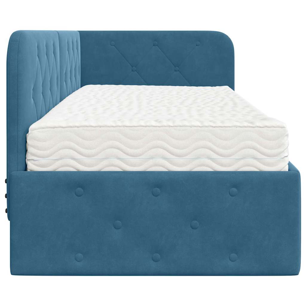 vidaXL Hoekbedframe met matras Blauw 80 x 200 cm Fluweel