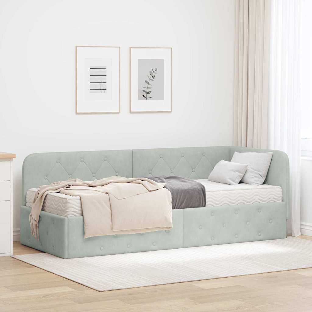 vidaXL Hoekbedframe met matras Blauw 80 x 200 cm Fluweel