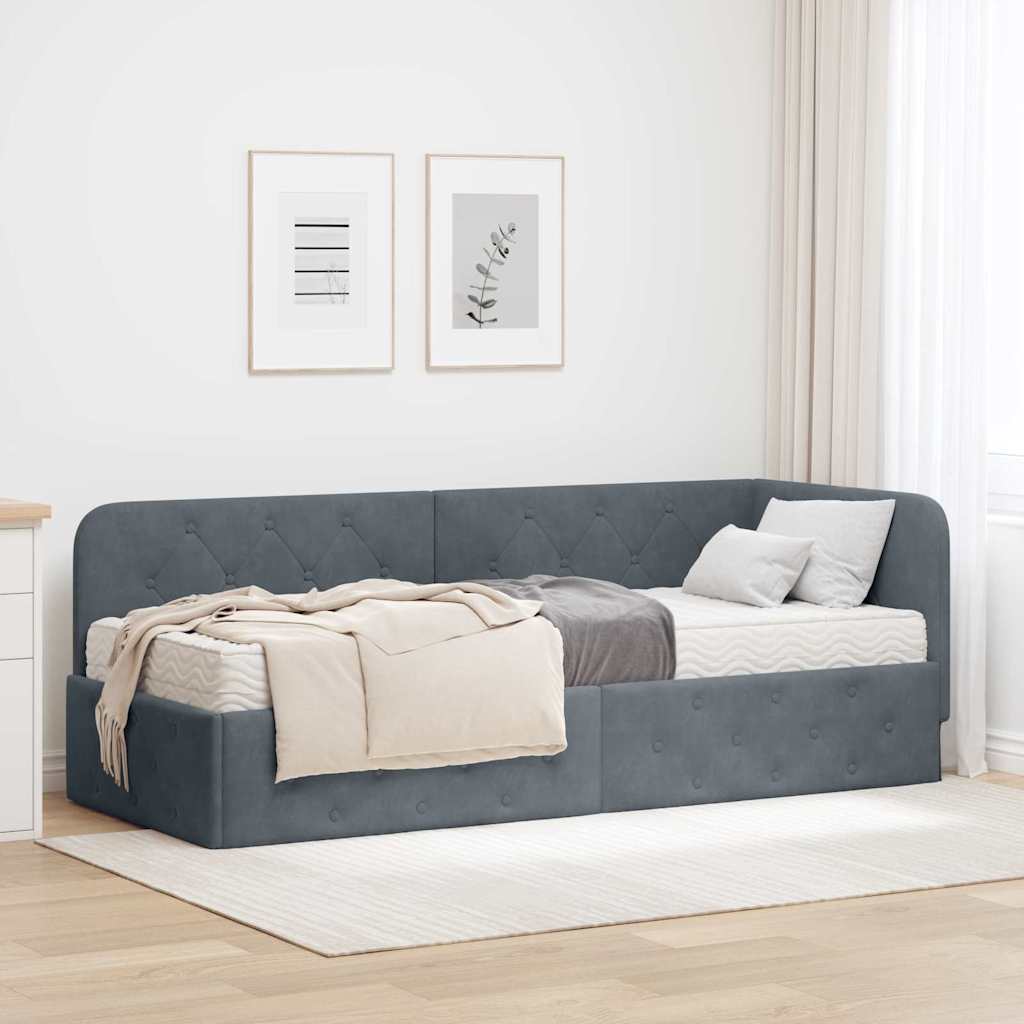 vidaXL Hoekbedframe met matras Blauw 80 x 200 cm Fluweel