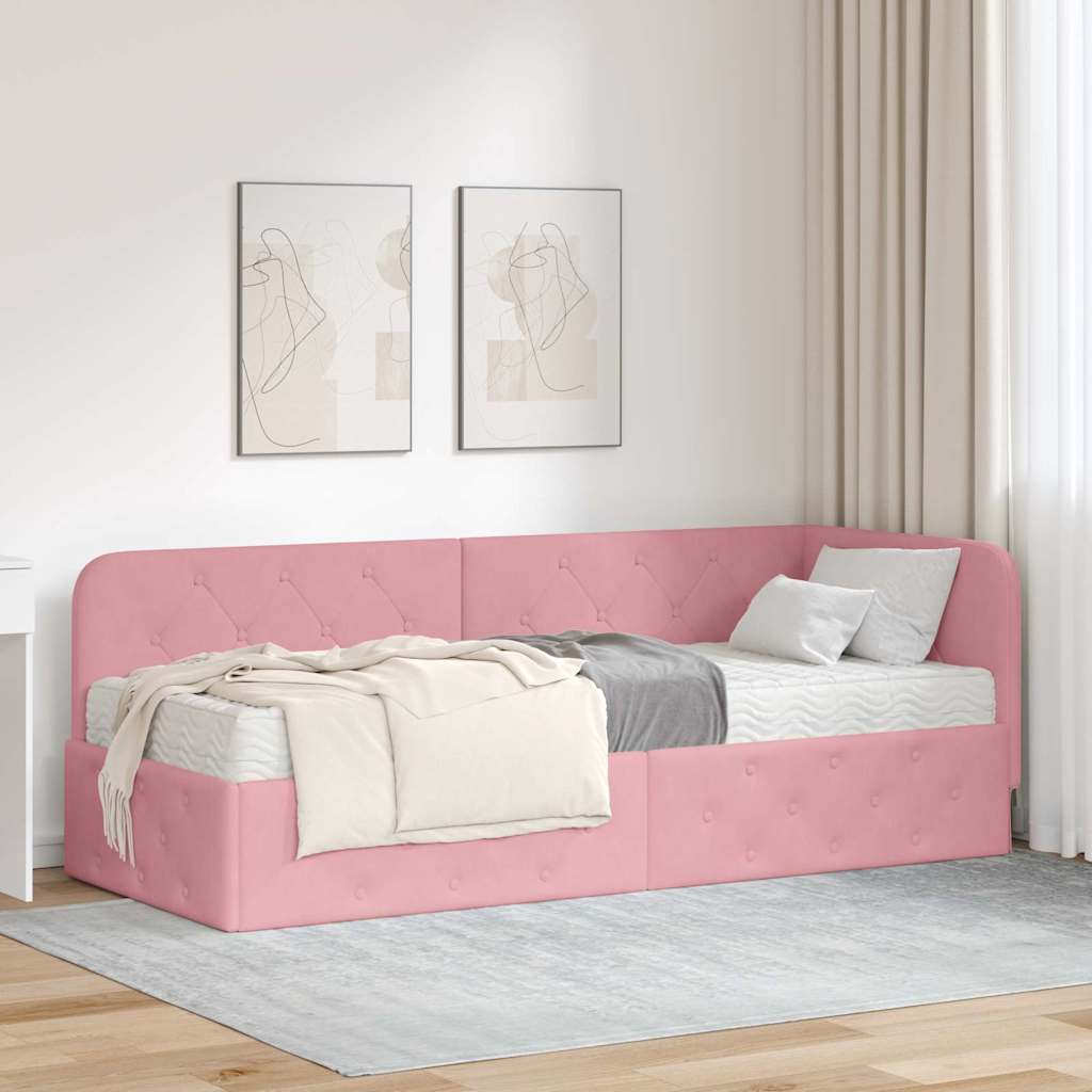 vidaXL Hoekbedframe met matras Blauw 80 x 200 cm Fluweel