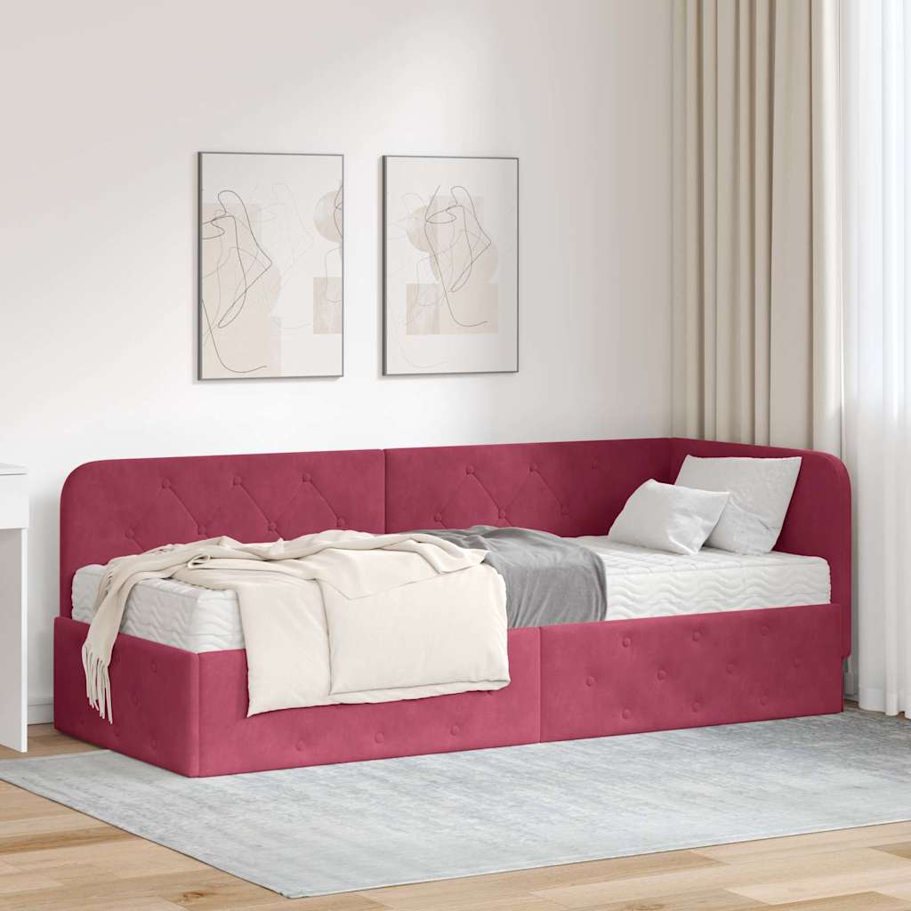 vidaXL Hoekbedframe met matras Blauw 80 x 200 cm Fluweel