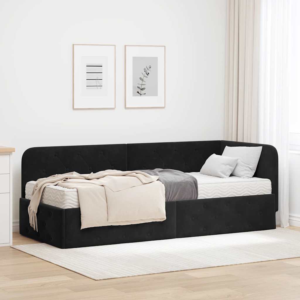 vidaXL Hoekbedframe met matras Blauw 80 x 200 cm Fluweel
