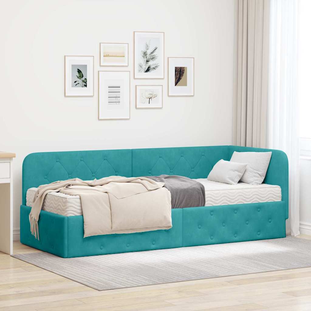 vidaXL Hoekbedframe met matras Blauw 80 x 200 cm Fluweel