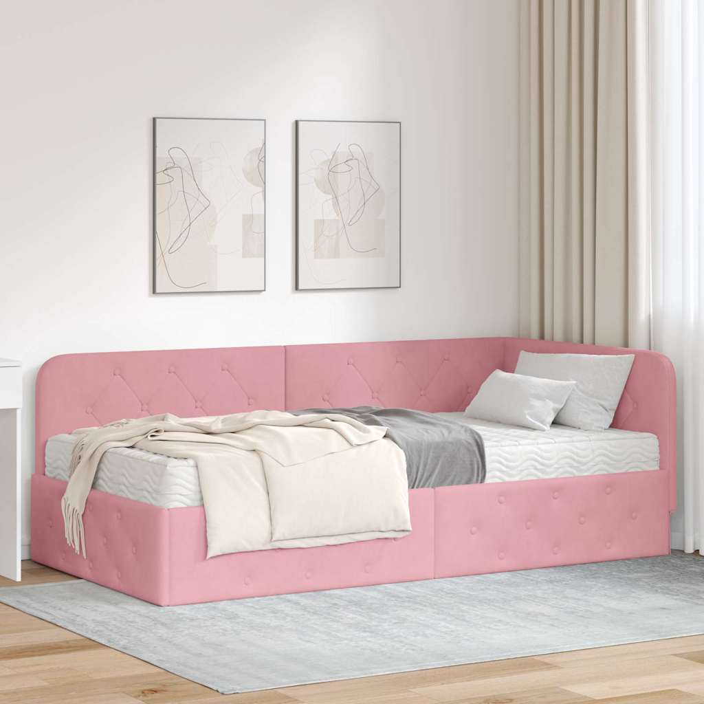 vidaXL Hoekbedframe met matras Blauw 80 x 200 cm Fluweel