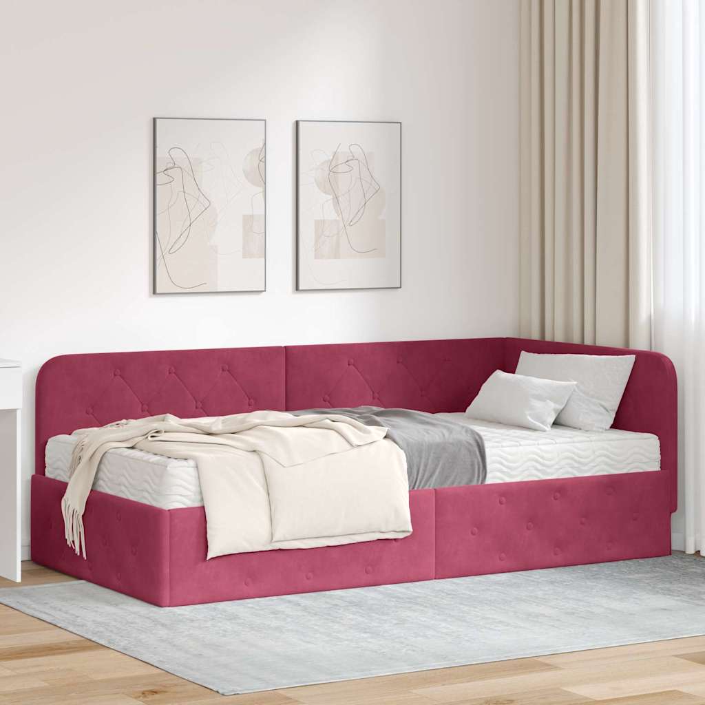 vidaXL Hoekbedframe met matras Blauw 80 x 200 cm Fluweel