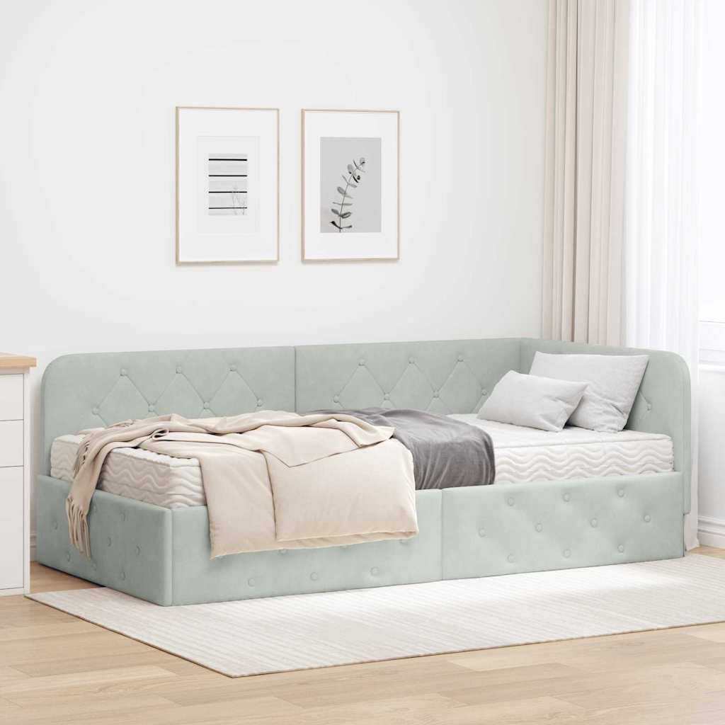 vidaXL Hoekbedframe met matras Blauw 80 x 200 cm Fluweel