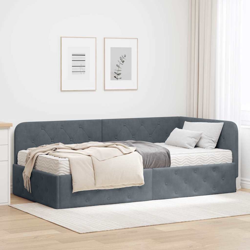 vidaXL Hoekbedframe met matras Blauw 80 x 200 cm Fluweel