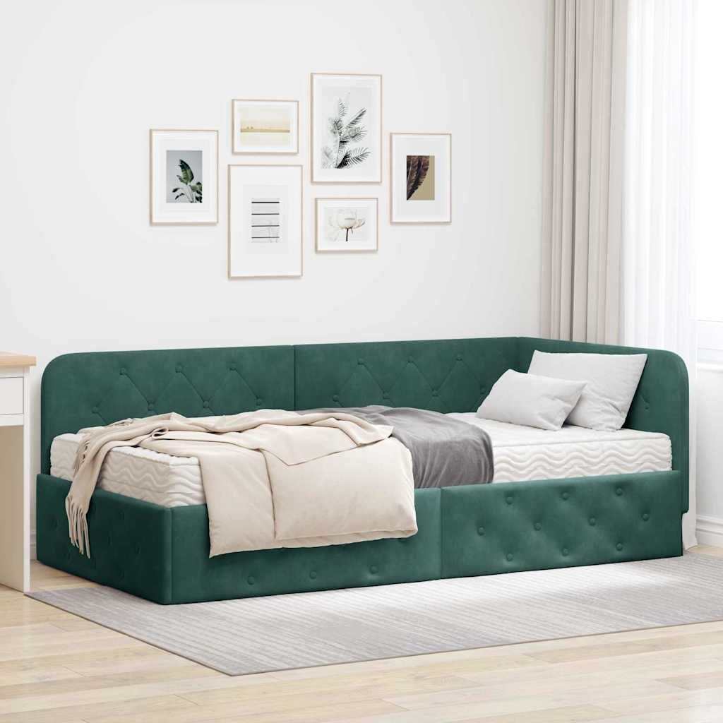 vidaXL Hoekbedframe met matras Blauw 80 x 200 cm Fluweel
