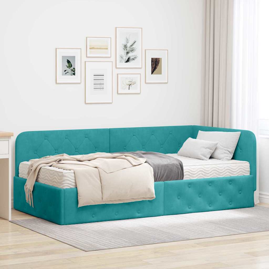 vidaXL Hoekbedframe met matras Blauw 80 x 200 cm Fluweel