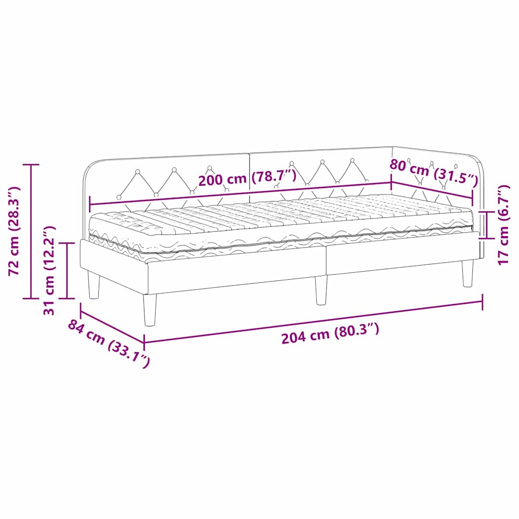 vidaXL Hoekbedframe met matras Lichtgrijs 80 x 200 cm Stof