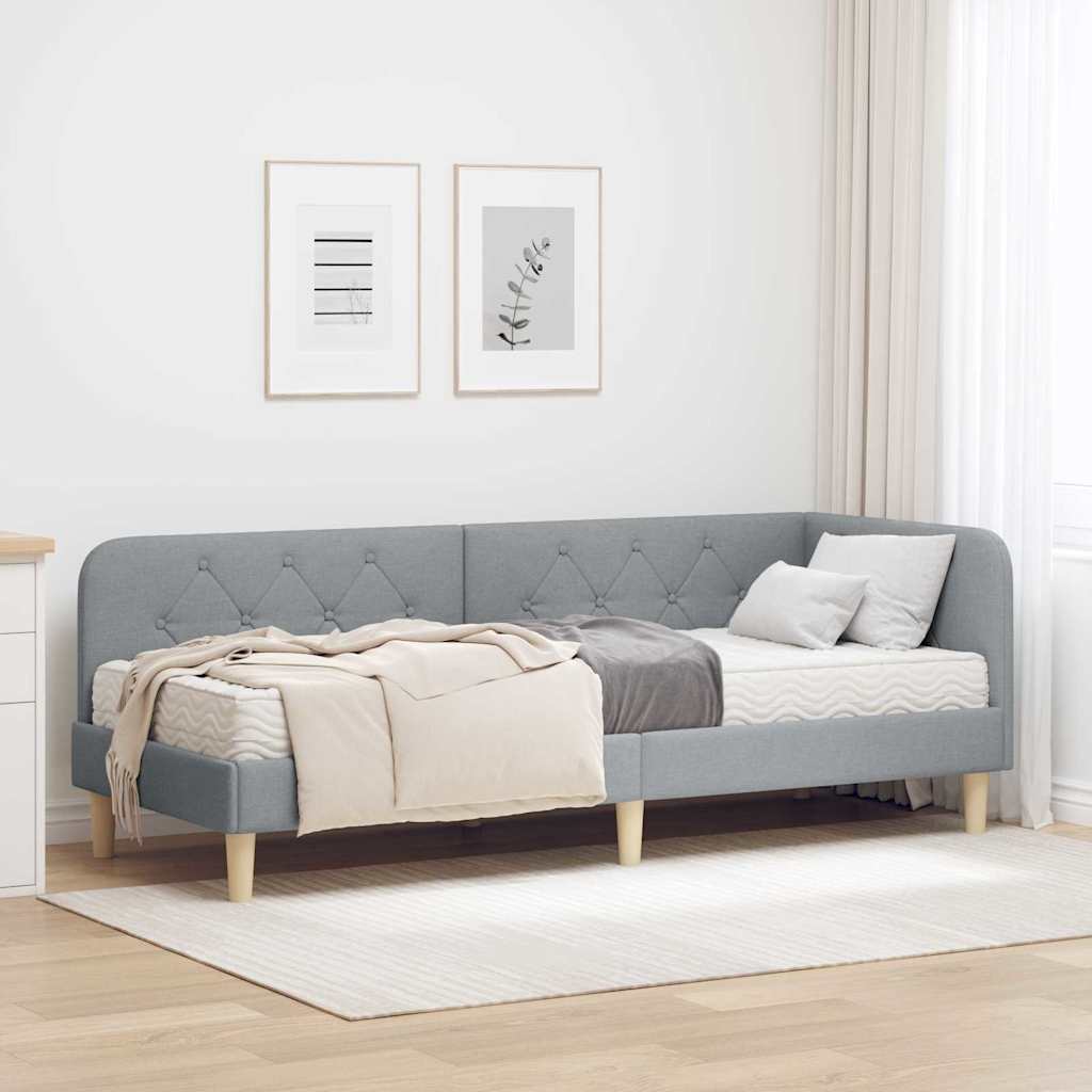 vidaXL Hoekbedframe met matras Lichtgrijs 80 x 200 cm Stof