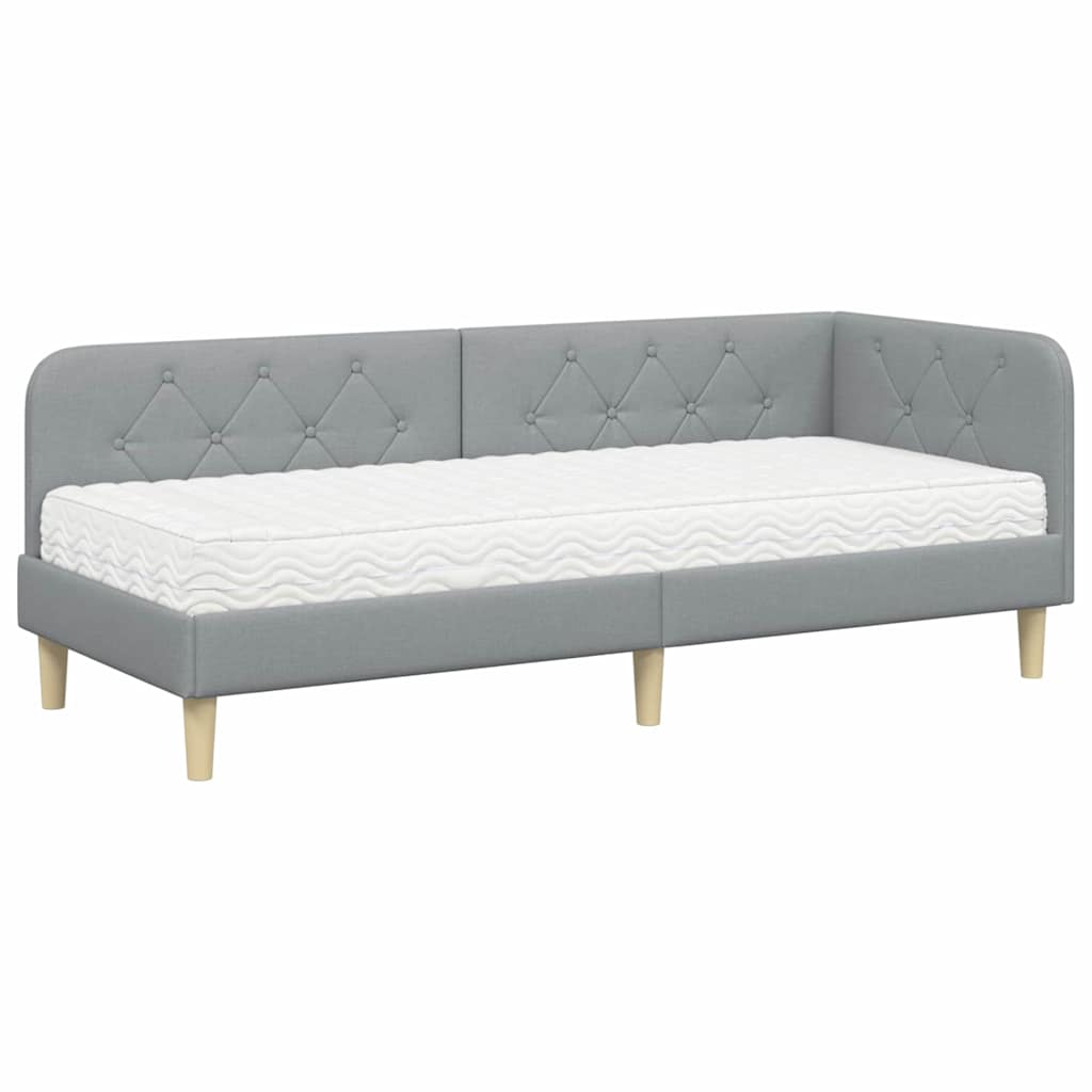 vidaXL Hoekbedframe met matras Lichtgrijs 80 x 200 cm Stof