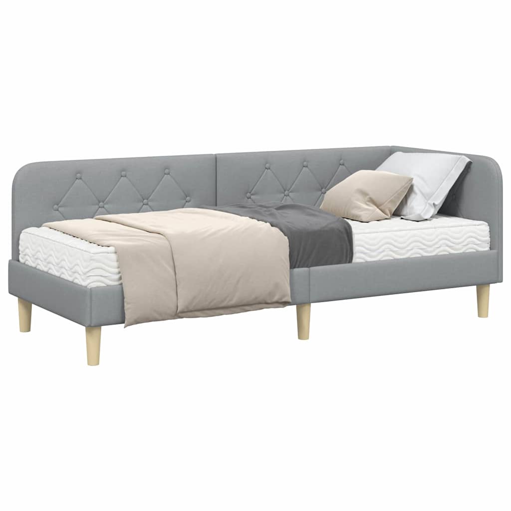vidaXL Hoekbedframe met matras Lichtgrijs 80 x 200 cm Stof